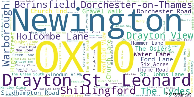 A word cloud for the OX10 7 postcode
